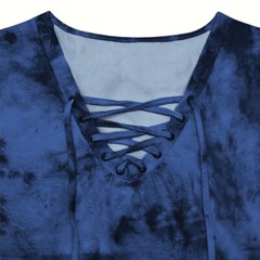 Plus Size Womens V Neck Tie Dye Tees Summer Tops Casual Lace Up Front T Shirts