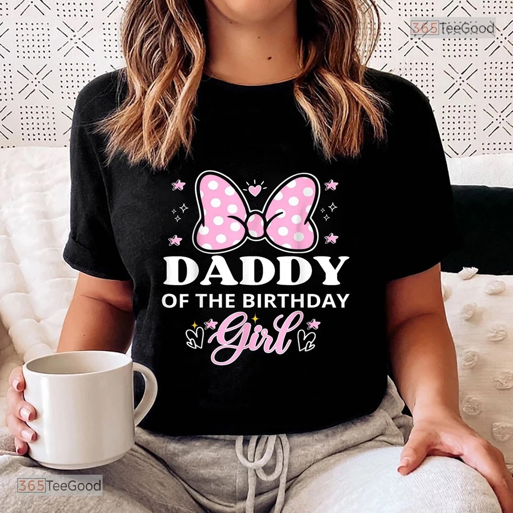 Daddy Of The Birthday Girl Pink Bow Family Black T-shirt