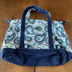 Thirty-One Paisley Tote Bag Blue Green White Zip Embroidered Initials