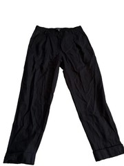 NWOT Eileen Fisher Linen Trouser W/Pleats, Cuffs, Zip Up and Pockets. Black Sm