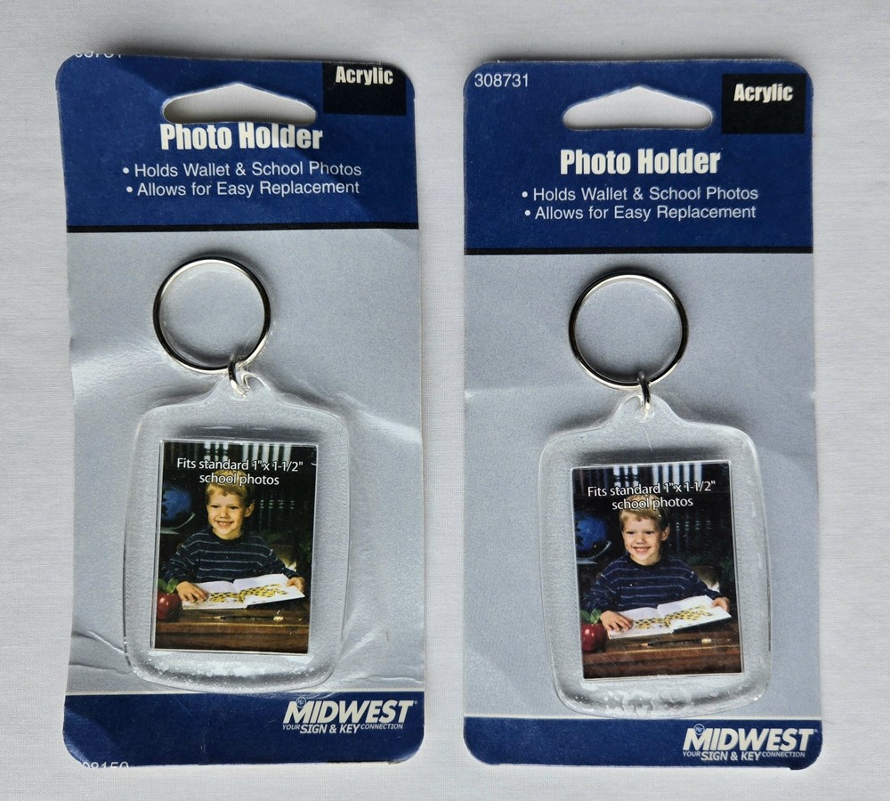 Photo Holder Keychain Lot (2) Fits 1″ x 1-1.2″ School Photos