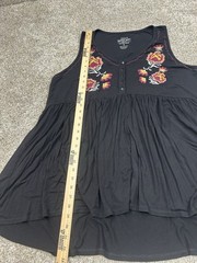 Torrid Babydoll Embroidered Black Tank Floral Design Size 3XL Soft Knit #0213