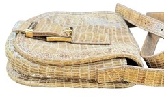 Michael Kors Tan Faux Crocodile Skin Embossed Leather Crossbody Bag Gold Buckle