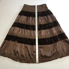 Carole Little Boho Peasant Gypsy Tiered Skirt Sz 8 Midi Brown Satin Velvet Lace
