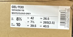 ASICS Gel 1130 White Cloud Grey 1201A256-118 Mens size 8 1/2 Wonens Size 10 NEW