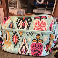 Vera Bradley Aqua Multicolor Quilted Geometric Crossbody, Zip, Detachable Strap