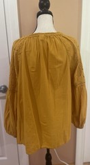 Old Navy Mustard Yellow Eyelet Peasant Tie Neck Balloon Sleeve Blouse – Large