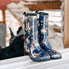 HISEA Women’s Printed Rain Boots Mid-Calf Waterproof Garden Boots Glossy Wellies
