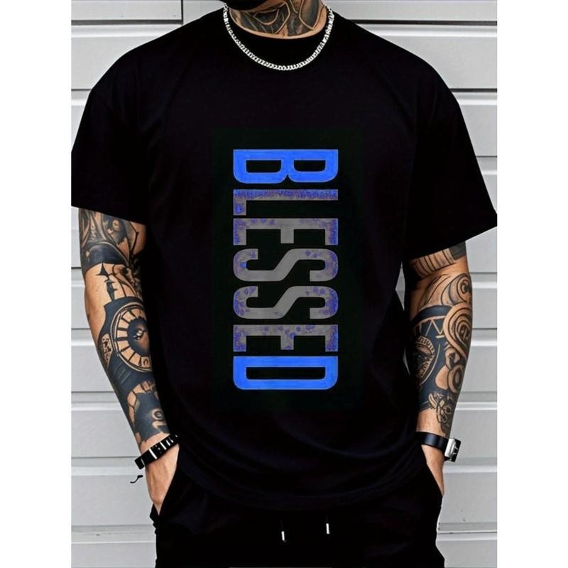 Men’s Plus Size Casual Crew Neck T-Shirt – Geometric-Pattern, Smooth Cotton