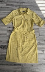 Sharagano Women’s Short Sleeve Zip-Up Light Denim Jean Midi Dress Leaf $108