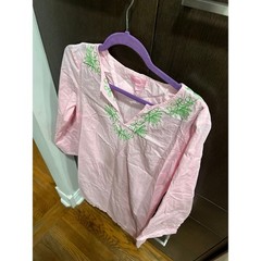 Lilly Pulitzer Elina cotton tunic cover-up in pink with green embroidery medium