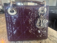 CHRISTIAN DIOR Mini Patent Leather Plum Purple Cannage Silver Hardware Crossbody