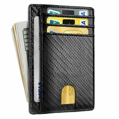 Front Pocket Minimalist Carbon Fiber Slim Wallet RFID Blocking Credit Card