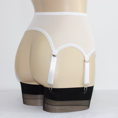 Allacki Front Closure Garter Belt Sheer Mesh Girdle with 6 Straps Plus Size