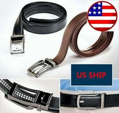 28″-50″ Men’s Leather Ratchet Dress Belts Automatic Buckle Click Sliding Belt