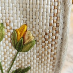 Vtg Straw Handbag Purse Bags by Whidby Embroidered Flowers Made In Philippines