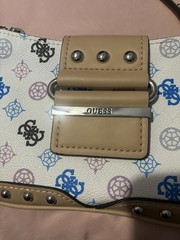 GUESS Logo Print Studded Crossbody Bag White/Beige Zip/Magnetic, Pockets
