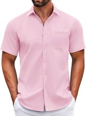 Mens Short Sleeve Casual Button Down Shirts Summer Untucked Dress Shirts