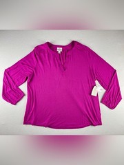 St. John’s Bay Fuchsia Split V-Neck Henley Tunic