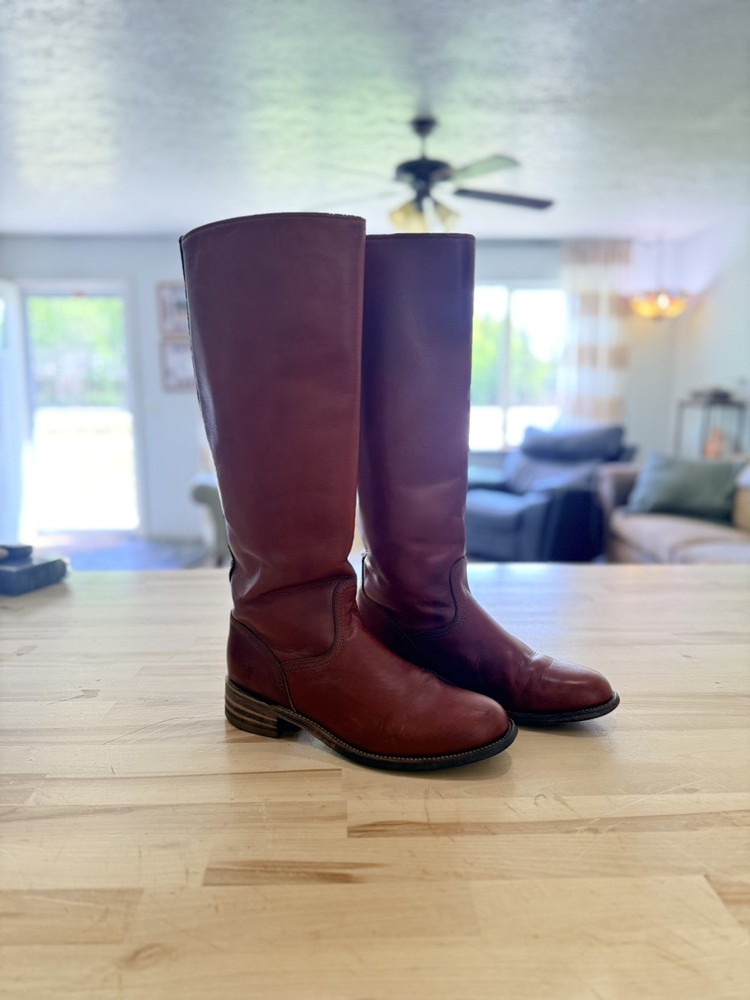 Frye Vintage Campus Boots Tall Size 8.5 Cognac Brown Leather Made In USA
