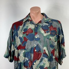 New Fast Button Up Graphic Viscose Rayon Casual Party Medium Shirt Vintage 80s