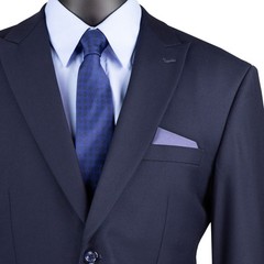VINCI Men’s Navy Blue 2-Button Peak Lapel Modern-Fit Suit – NEW