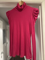I.N.C. Hot pink Ribbed Stretch Knit Top With Gathered Puffy Shoulders Size S