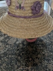 VTG 70s Embroidered Floral Straw Hat OS. Made With Dents On Trim For Decoration
