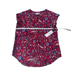 Liz Claiborne Womens Red Floral Cap Sleeve V Neck Blouse Top Size Small NEW