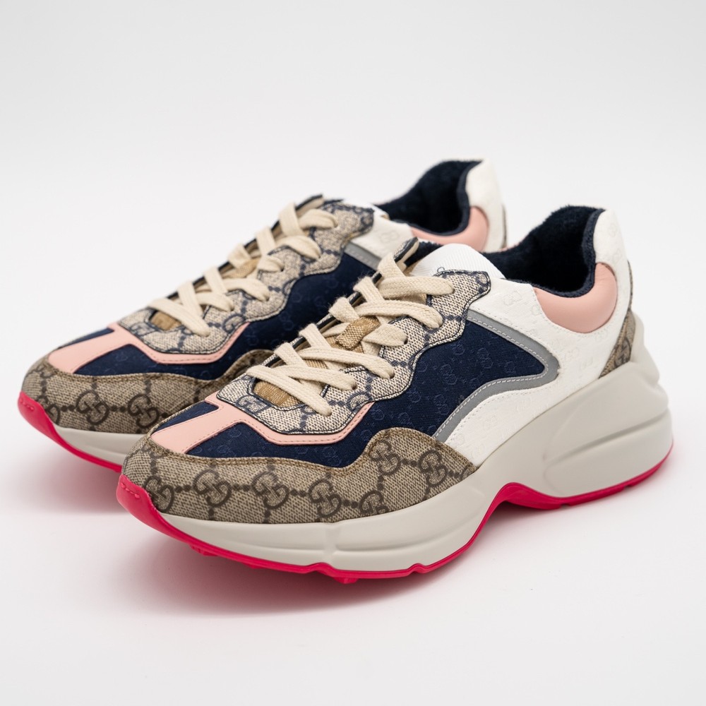 Size 36.5eu 6.5 US – Gucci GG Rhyton Beige White Pink Blue GG Canvas Leather