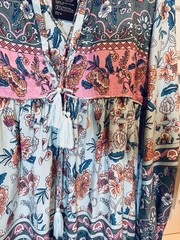 R.Vivimos Women Size XL Long Sleeve Green Pink Floral V Neck Boho Dress NWT