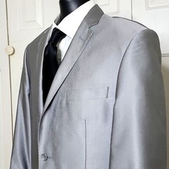 Vinci Double Vented Sharkskin Blazer Size 42 L Light Gray