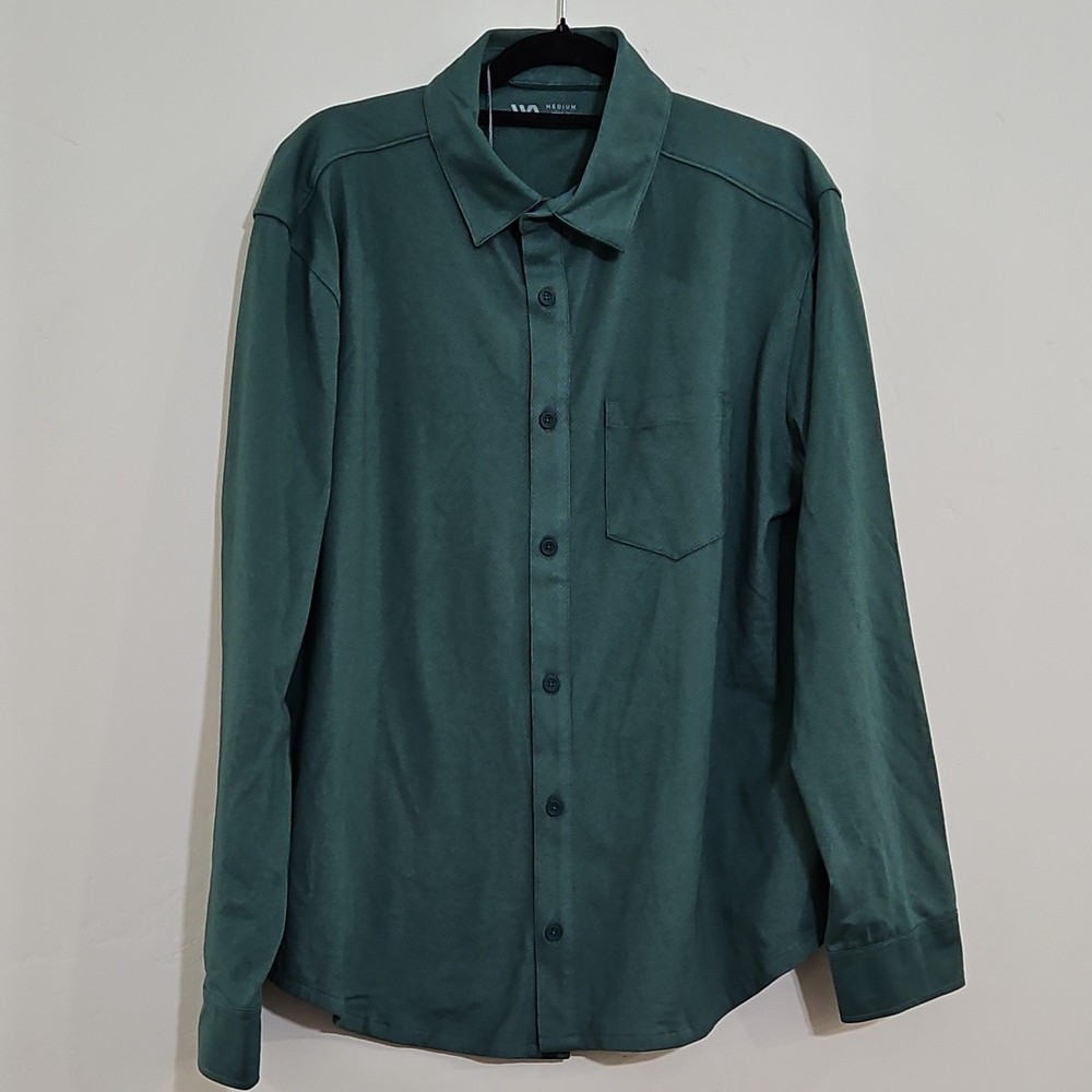 VRST Mineral Teal Heather Woven Button-Up Shirt Men’s M Stretch Moisture Wicking