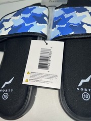NWT! NORTY Footwear Blue & Black Horse Print Slide Sandals Size 10