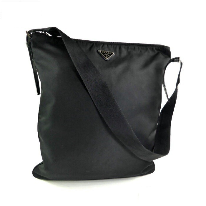 PRADA Triangle Logo Nylon Tessuto Vertical Shoulder Bag Nero Used