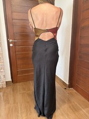 Bec + Bridge Colorblock Satin Cut-Out Long Slip Dress Side Slit V-Neck Sz 6