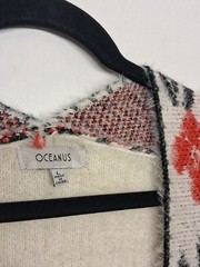 OCEANUS Cozy Floral Open Cardigan Sweater Shawl Large Red Black Cream Large