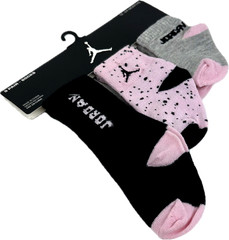 Nike Baby 3 Pk Black Pink Multi Height Cotton Jumpman Jordan Sock Set 12-24 MO