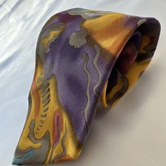 Abstract Multicolor Silk Tie in Yellow and Purple 100% Silk Imported Fabric USA