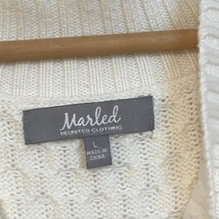 Marled Cotton Women’s L Ivory Cable Knit V Neck Tunic Sweater Long Relaxed Warm