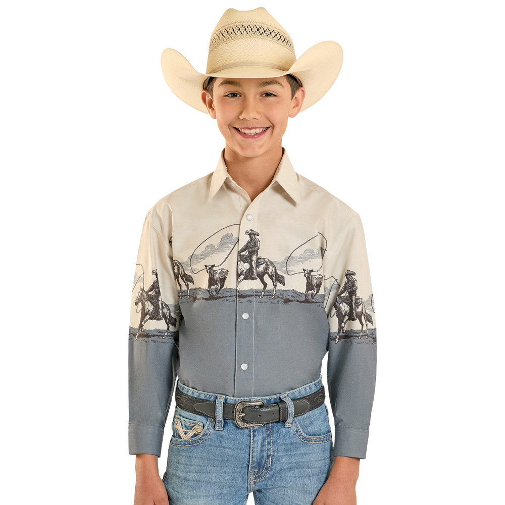 Rock & Roll Youth Boy’s Tan Borders Snap Shirt SBN2S08293