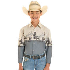 Rock & Roll Youth Boy’s Tan Borders Snap Shirt SBN2S08293