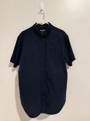 RVCA Men’s XL Regular Fit Solid Black SS Cotton Button-Up Shirt Pockets