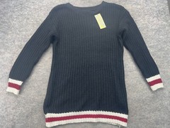 Zeva Sweater Size M/L? Black Cable Knit Varsity Pullover Stretch Long Nwt