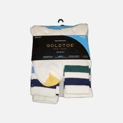 Gold Toe Mens 6 Pair Crew Socks White Striped Sport Cushioned Moisture Wicking