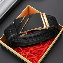 Premium Men’s Leather Belt with Automatic Alloy Buckle