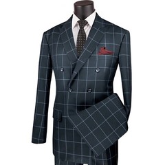 VINCI Men’s Windowpane Double Breasted 6 Button Modern Fit Suit NEW