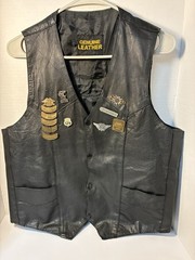 Black Leather Biker Vest With Patches And Pins