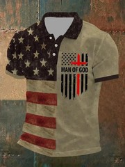 New! Men’s Of God USA Flag Cross Christian Patriotic Faith Polo Shirt