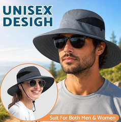 PFFY Sun Hats for Men Women Wide Brim Bucket Hat UPF 50+ Outdoor Beach Hiking Fi